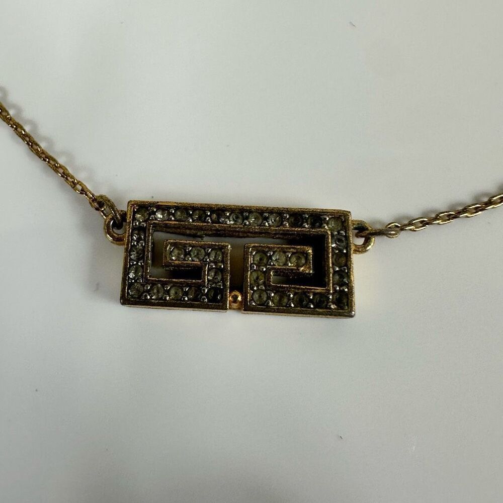 Givenchy 1977 G Logo Rhinestone‎ Choker Necklace Gold Tone Vintage 14”